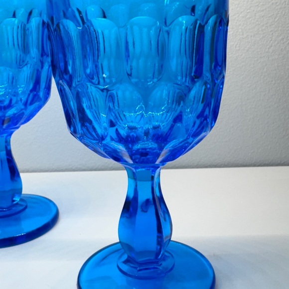 4x Fenton Colonial Blue Thumbprint 4 oz. Wine Juice Water Glasses Goblet 5" Tall - Picture 4 of 7
